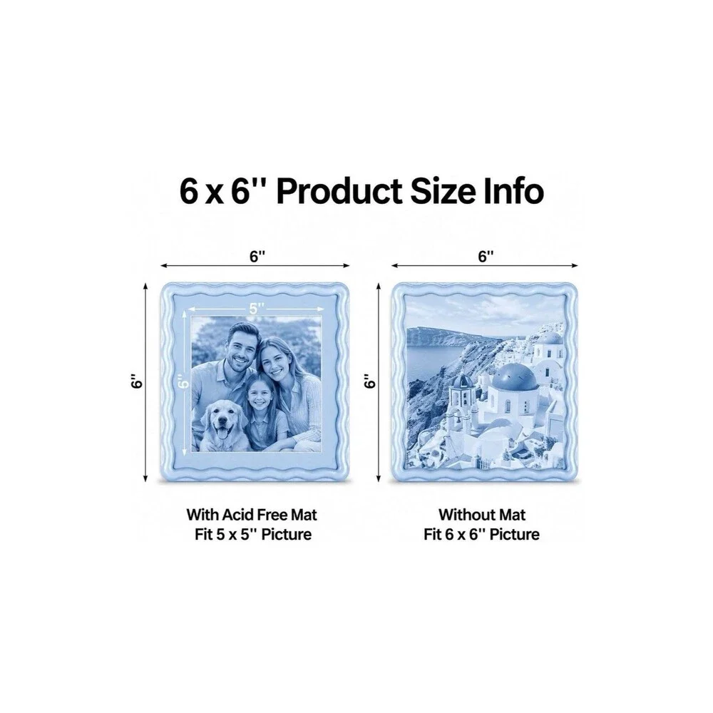 Light Blue Wavy Metal Picture Frames 6x6 Set of 2 Matted 5x5 Real Glass